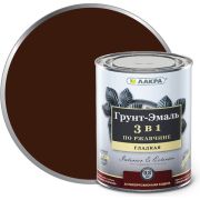 ГРУНТ-ЭМАЛЬ. 3 в 1. КРАСНО-КОРИЧНЕВЫЙ. По ржавчине, гладкая. 0,8 КГ. ЛАКРА.