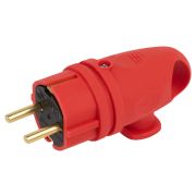 Вилка угловая с ушком однофазная, красная, каучук. с з/к. IP44. 250В.3500Вт. 16А. STEKKER.