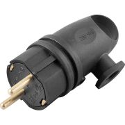 Вилка угловая с ушком однофазная, черная, каучук. с з/к. IP44. 250В.3500Вт. 16А. STEKKER.