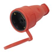 Розетка переносная КАУЧУКОВАЯ 1 гнездо. 16А. 250В. IP44, с заземлением, с крышкой. КРАСНАЯ. STEKKER