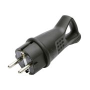 Вилка угловая с ушком однофазная, каучук. с з/к. IP44. 250В.3500Вт. 16А. STEKKER.