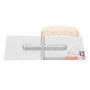 Кельма из нержавеющей стали зубчатая 270Х130мм,  зуб 4Х4мм, деревянная рукоятка. TOOLBERG. «PRO».