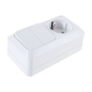 Блок выключат 2-х клавиш 10А + розетка с з/к 16А, 220В, о/у,  горизонтальный, белый. UNIVersal Олимп