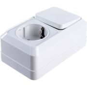 Блок выключат 1-но клавиш 10А + розетка с з/к 16А, 220В, о/у,  вертикальный, белый. UNIVersal Олимп