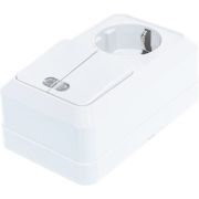 Блок выключат 2-х клавиш с подсвет 10А+розетка с з/к 16А, 220В, о/у,  вертик белый. UNIVersal Олимп