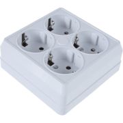 Розетка накладная 4 гнезда, с заземлением, квадратная. 250В.16А, белая. UNIVersal Олимп