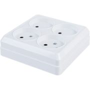 Розетка накладная 4 гнезда, без заземления, квадратная. 250В.16А, белая. UNIVersal Олимп
