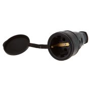 Розетка переносная КАУЧУКОВАЯ 1 гнездо. 16А. 250В. IP44, с заземлением, с крышкой. ЧЁРНАЯ. STEKKER